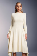 Palma Midi Dress - Unique Silhouette - High Neckline - Long Sleeves - Soft Fabric - Waist Detailing