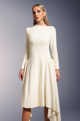 Palma Midi Dress - Unique Silhouette - High Neckline - Long Sleeves - Soft Fabric - Waist Detailing