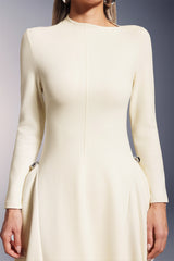 Palma Midi Dress - Unique Silhouette - High Neckline - Long Sleeves - Soft Fabric - Waist Detailing