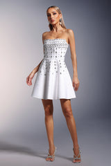 Mariateresa Strapless Diamond Bandage Mini Dress - Captivating Silhouette - Intricate Diamond Embellishments - Fitted Bodice - Flared Skirt