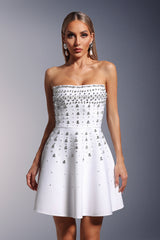Mariateresa Strapless Diamond Bandage Mini Dress - Captivating Silhouette - Intricate Diamond Embellishments - Fitted Bodice - Flared Skirt