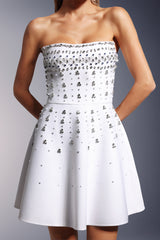 Mariateresa Strapless Diamond Bandage Mini Dress - Captivating Silhouette - Intricate Diamond Embellishments - Fitted Bodice - Flared Skirt