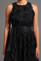 Emilee Midi Dress - Sleeveless Round Neck - Floral Detailing - Fit And Flare Silhouette - Satin Belt - High-Quality Materials