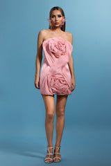 Zaria Mini Dress - Strapless - Floral Detailing - Flowing Pleats - High-Quality Craftsmanship - Playful Mini Length