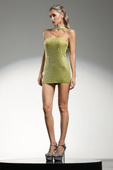 Perlina Mini Dress - Halter Neckline - Sleeveless - Diamond Pattern - Fitted Silhouette - High-Quality Materials