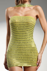 Perlina Mini Dress - Halter Neckline - Sleeveless - Diamond Pattern - Fitted Silhouette - High-Quality Materials