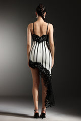Natalia Midi Dress - Stunning Silhouette - Intricate Lace Detailing - Asymmetrical Hemline - Spaghetti Straps - Versatile Option