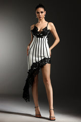 Natalia Midi Dress - Stunning Silhouette - Intricate Lace Detailing - Asymmetrical Hemline - Spaghetti Straps - Versatile Option