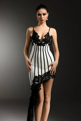 Natalia Midi Dress - Stunning Silhouette - Intricate Lace Detailing - Asymmetrical Hemline - Spaghetti Straps - Versatile Option