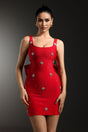 Zelda Mini Dress - Sleeveless - Diamond Bow Detail - Fitted Silhouette - Square Neckline - Ruffled Back Detail - modified image