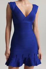 Isabella Mini Dress - Form-Fitting Silhouette - Deep V Neckline - High-Quality Bandage Material - Ruffled Hemline - Captivating