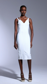 Virginia Midi Dress - Figure-Hugging Fit - Plunging Neckline - Intricate Bodice Detailing - High-Quality Blend - Bandage