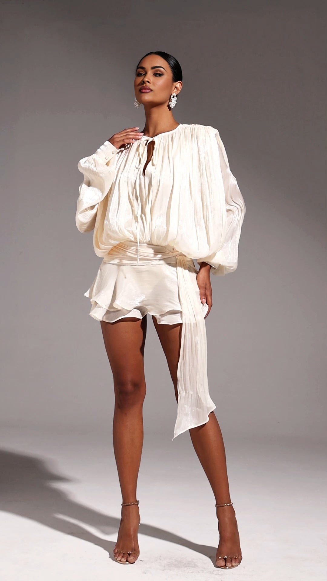 Mallory Mini Dress - Flounce - Long Sleeves - Hollow Out Detailing - Soft & Lightweight Fabric - Versatile - modified image