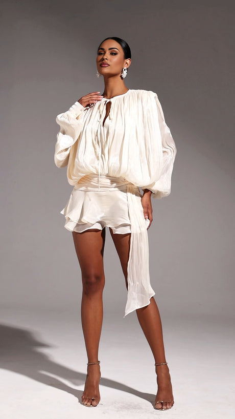 Mallory Mini Dress - Flounce - Long Sleeves - Hollow Out Detailing - Soft & Lightweight Fabric - Versatile - modified image