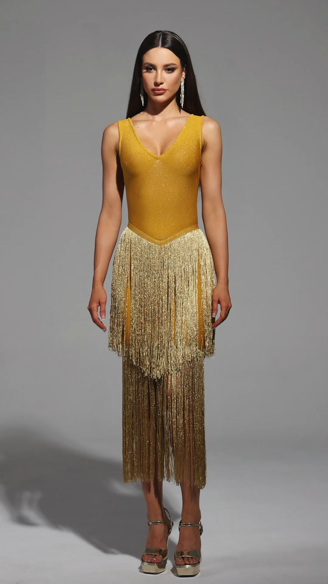 Holland Midi Dress - Sleeveless V-Neck - Tassels Bandage - Flattering Silhouette - Comfortable Fit - Eye-Catching