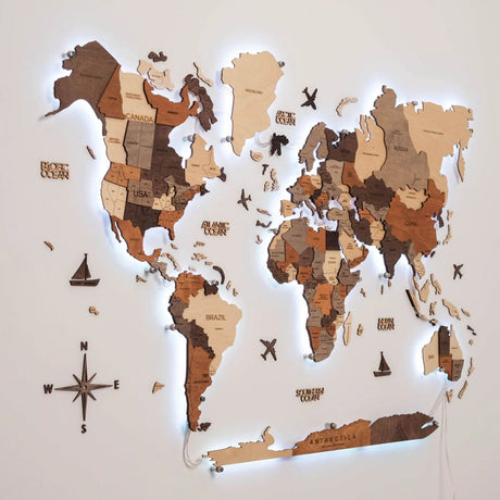 3D 3D LED Wooden World Map 3.0 Multicolor