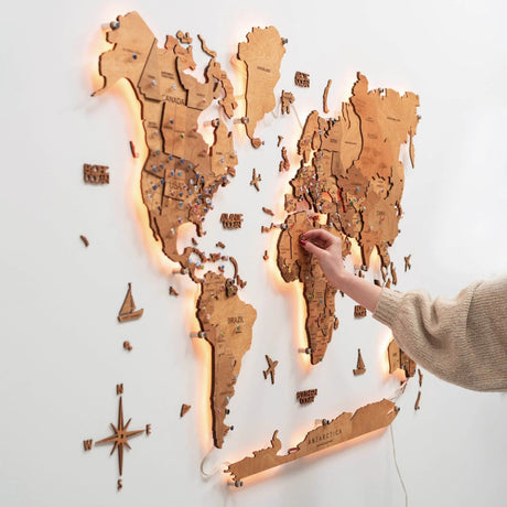 3D 3D LED Wooden World Map 3.0 Oak