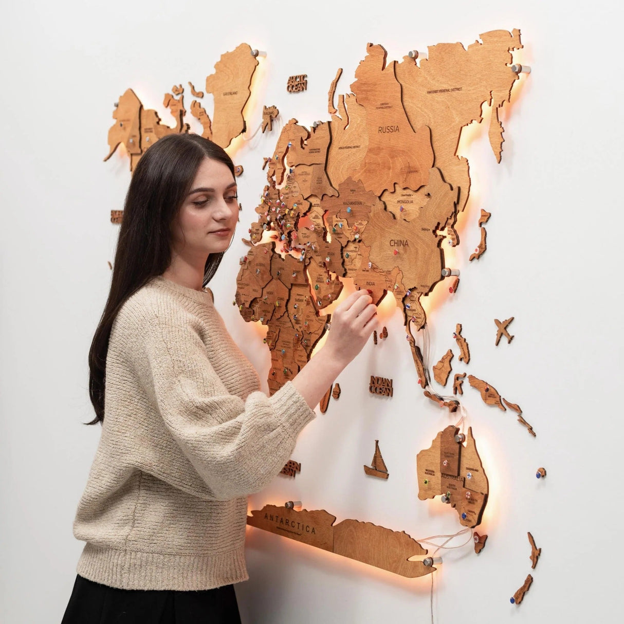 3D 3D LED Wooden World Map 3.0 Oak
