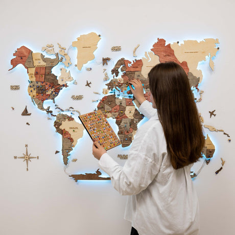 3D 3D LED Wooden World Map 3.0 Oak