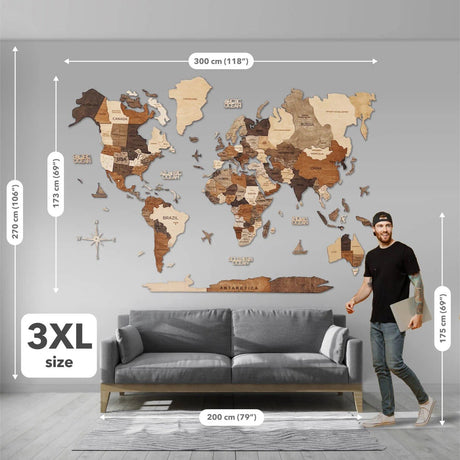 3D 3D LED Wooden World Map 3.0 Oak