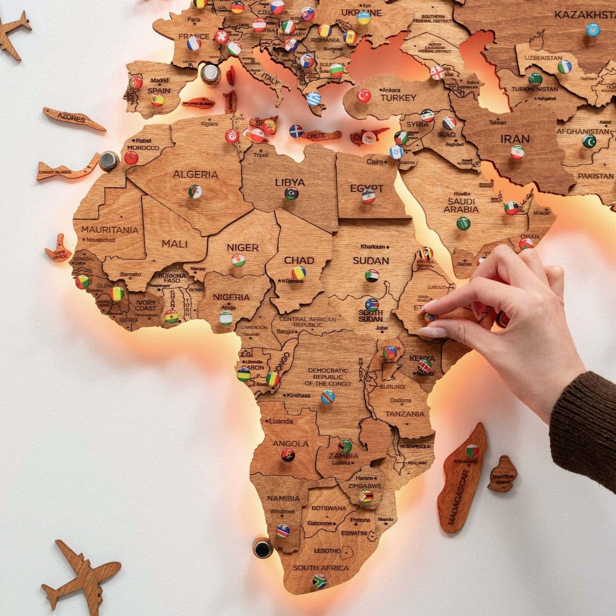 3D 3D LED Wooden World Map 3.0 Oak