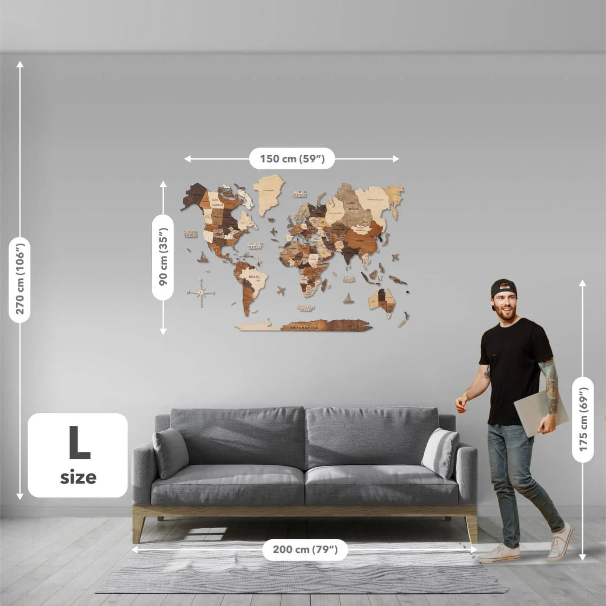 3D 3D LED Wooden World Map 3.0 Oak