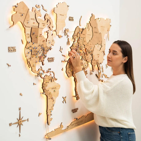 3D 3D LED Wooden World Map 3.0 Oak