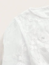 3D Embroidered Mesh Long Sleeve Backless Fitted White Cocktail Party Dress