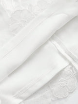 3D Embroidered Mesh Long Sleeve Backless Fitted White Cocktail Party Dress