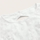 3D Embroidered Mesh Long Sleeve Backless Fitted White Cocktail Party Dress