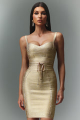 Flaminia Midi Dress - V-Neckline - Sleeveless - Body-Hugging Silhouette - Intricate Seam Detail - Adjustable Tie Waist