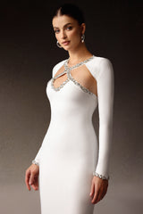 Laura Mini Dress - Hollow Out - Diamond Detailing - Long Sleeves - Unique Neckline - Flattering Fit