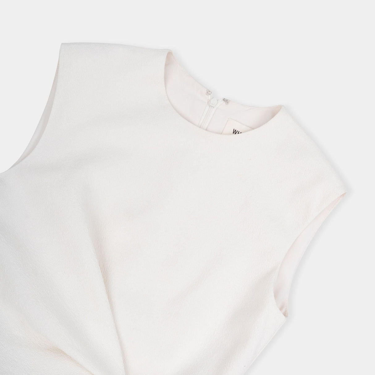 Isla A Line Jacquard Midi Dress – Puff Sleeves – Twisted Waist Detail