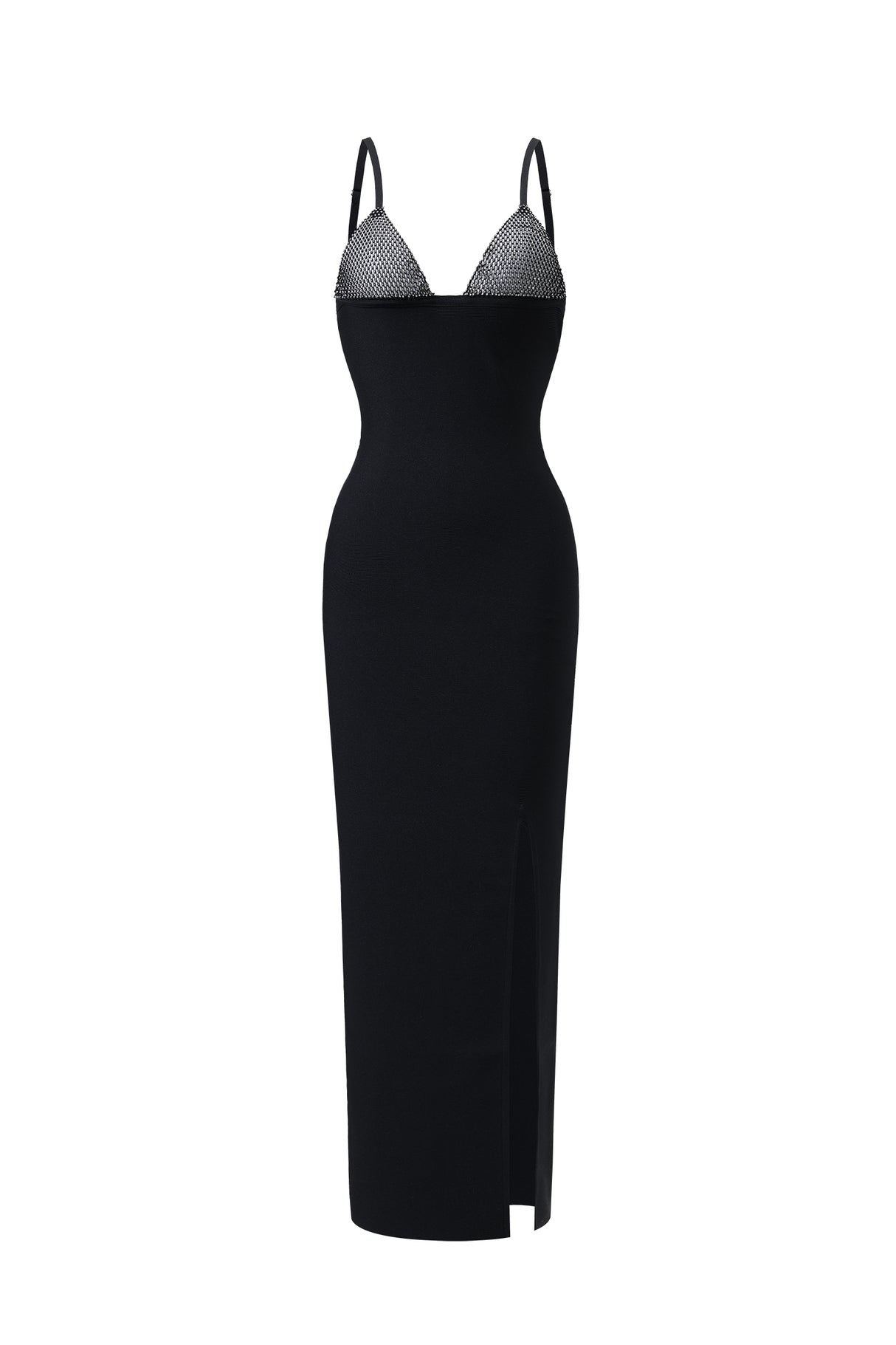 Haven Midi Dress - Barbie Diamonate - Bandage - Thigh-High Slit - Shimmering Accents - Adjustable Straps
