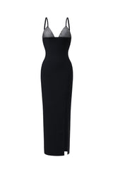 Haven Midi Dress - Barbie Diamonate - Bandage - Thigh-High Slit - Shimmering Accents - Adjustable Straps