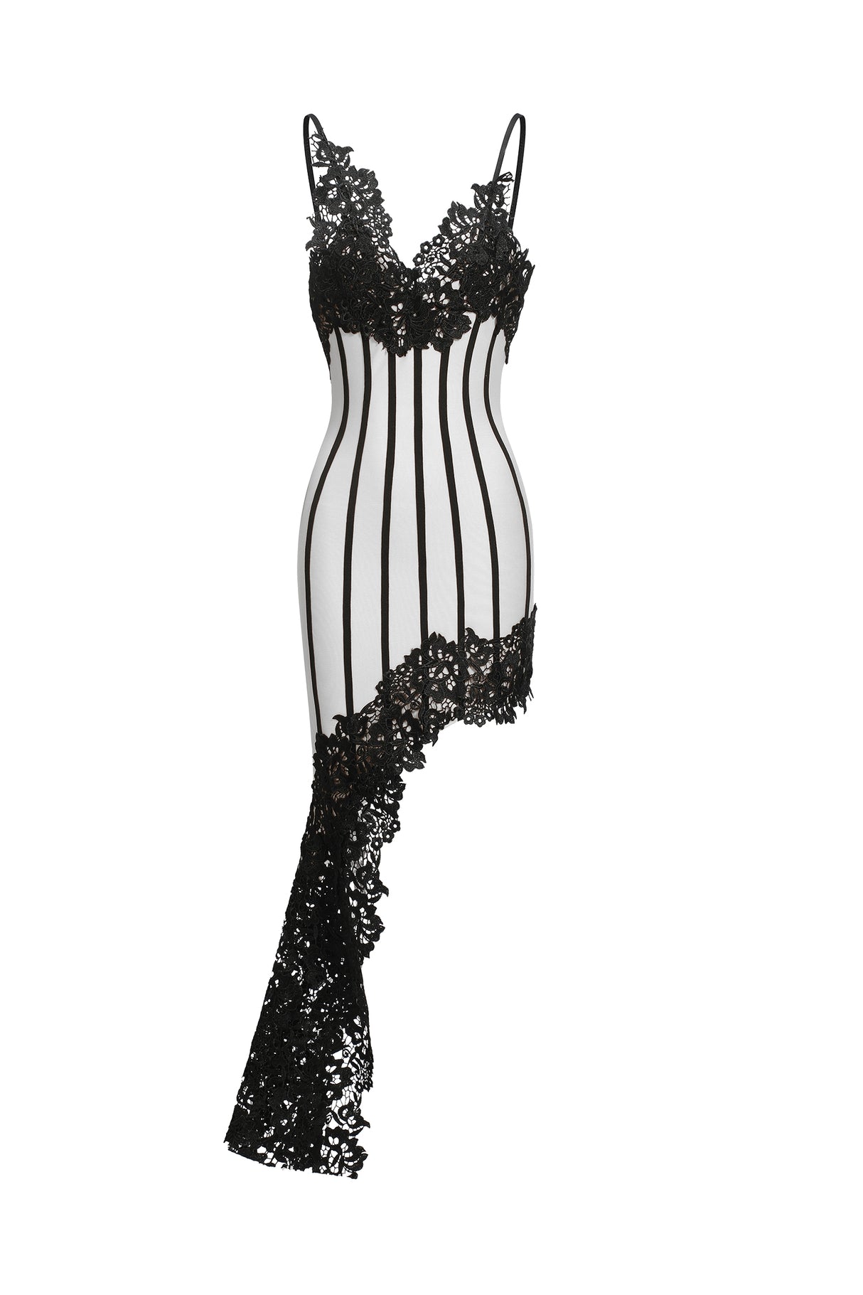 Natalia Midi Dress - Stunning Silhouette - Intricate Lace Detailing - Asymmetrical Hemline - Spaghetti Straps - Versatile Option