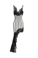 Natalia Midi Dress - Stunning Silhouette - Intricate Lace Detailing - Asymmetrical Hemline - Spaghetti Straps - Versatile Option