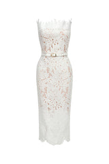 Esme Midi Dress - Strapless - Lace Detailing - Fitted Silhouette - Versatile