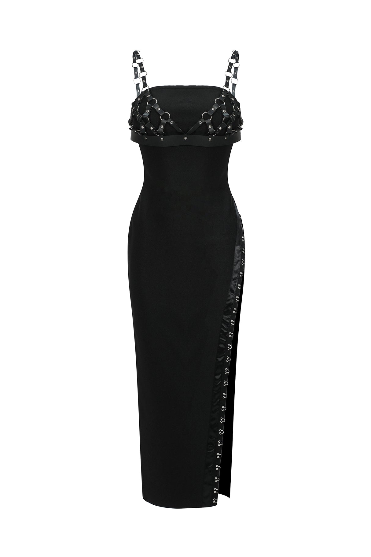 Sonia Midi Dress - High Slit - Weaved Detailing - Form-Fitting Silhouette - Adjustable Straps - Bold