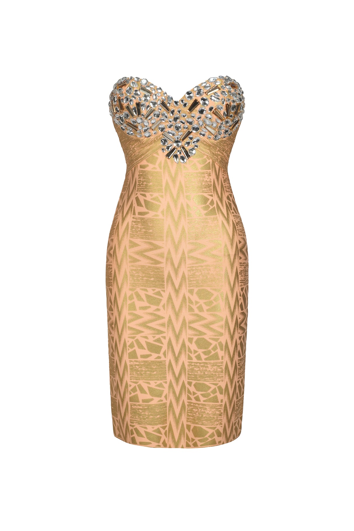 Miracle Mini Dress - Strapless Neckline - Diamante Embellishments - Body-Hugging Silhouette - Wave Pattern - Special Occasions