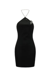 Miriana Mini Dress - Halterneck - Bandage - Sleek Silhouette - Intricate Neckline Detailing - Sparkling Embellishment