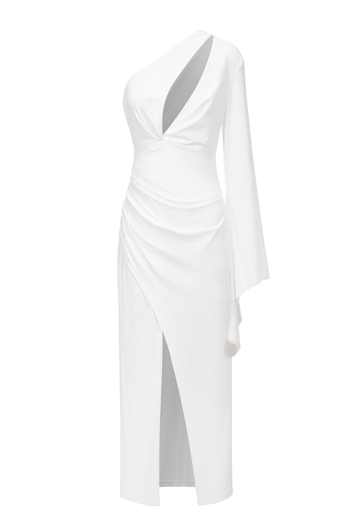 Reagan Midi Dress - One-Shoulder Silhouette - Cut-Out Detailing - Drapes Beautifully - Slit - Ideal For Evening Events
