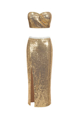 Felicity Midi Dress - Strapless - Sequin Detailing - Figure-Hugging Silhouette - Daring Side Slit - Luxurious Feel