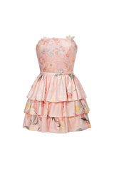 Jenna Mini Dress - Strapless - Floral Embroidery - Flared Silhouette - Soft Fabric - Delicate Floral Patterns