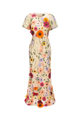 Kenzie Midi Dress - Floral Embroidery - Fishtail Silhouette - Round Neckline - Short Sleeves - Versatile