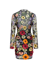 Roberta Mini Dress - Long Sleeve - Flowers Backless - Floral Embroidery - Fitted Silhouette - Versatile