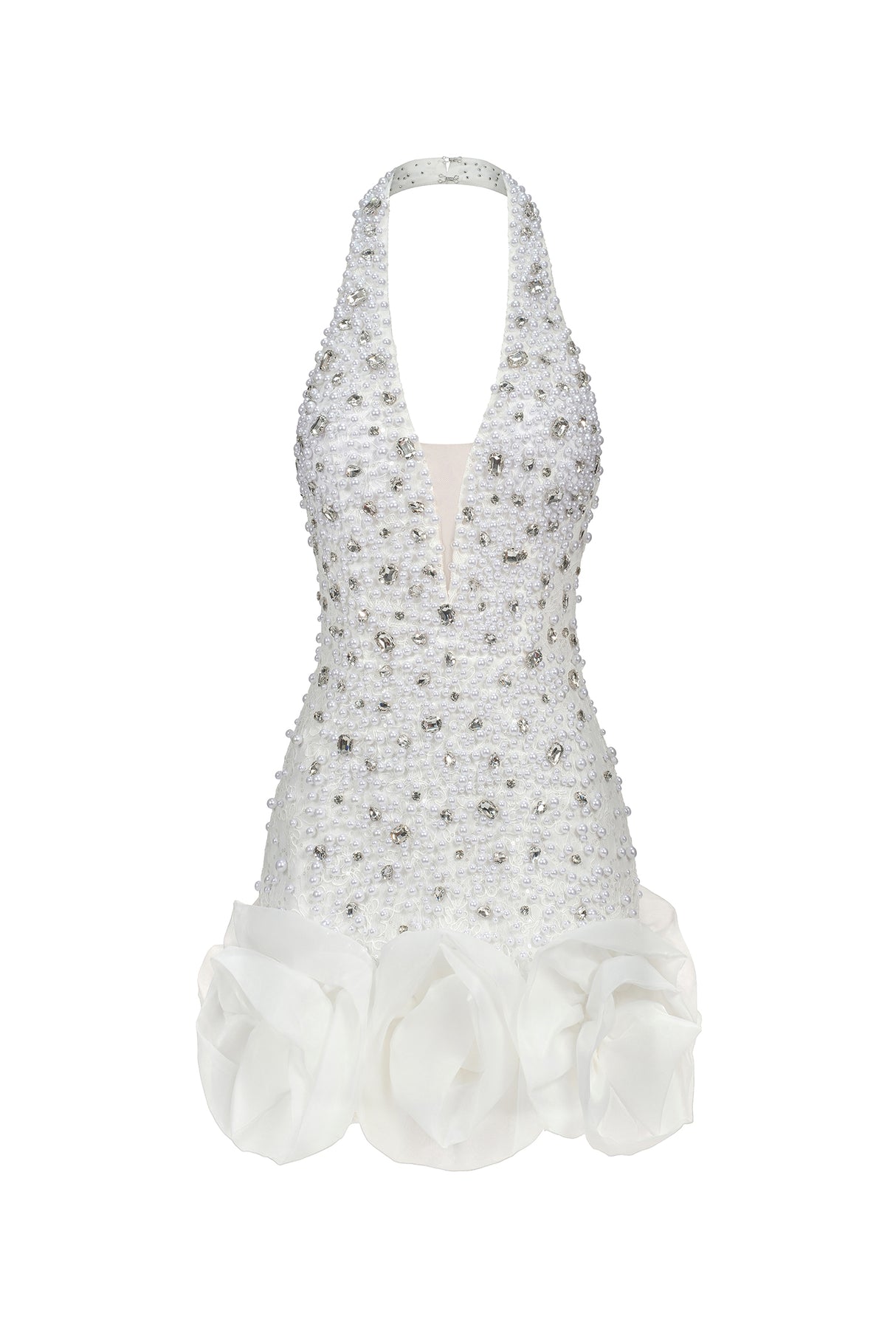 Laney Mini Dress - Sleeveless V-Neck - Diamond Flowers - Shimmering Embellishments - Flattering Fit - Floral Hem