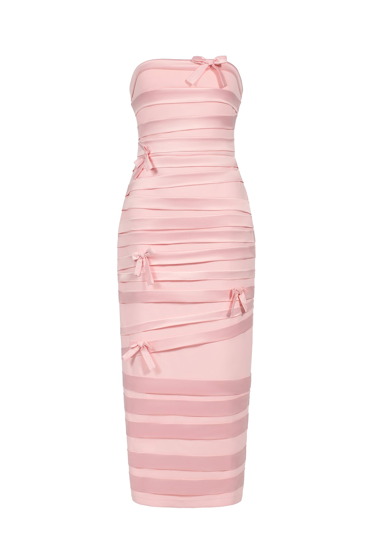 Tinsley Midi Dress - Sleeveless - Bow Accents - Wrinkle Detailing - Strapless Neckline - High-Quality Craftsmanship