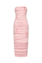 Tinsley Midi Dress - Sleeveless - Bow Accents - Wrinkle Detailing - Strapless Neckline - High-Quality Craftsmanship