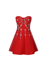 Karina Strapless Diamond Bandage Mini Dress - Intricate Diamond Detailing - Flattering Fit - Playful Flare